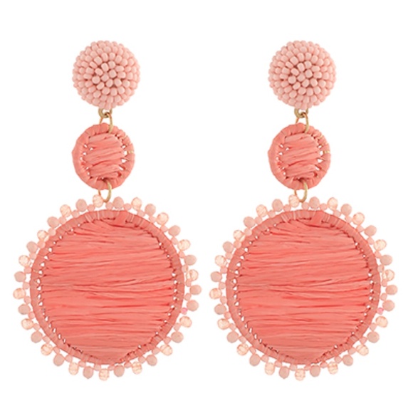 Floral Round Raffia Drop Earrings - Picture 2 of 2